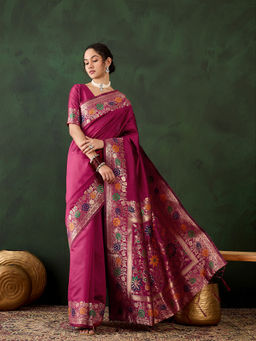 Suha - Womens Ethnic Pink Saree with Unstitched Blouse