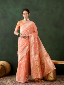 Suha - Womens Ethnic Orange Saree with Unstitched Blouse