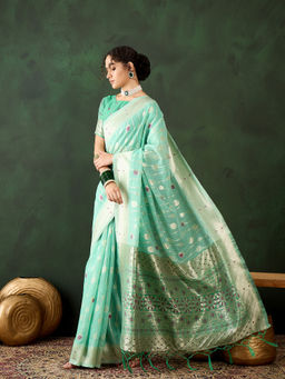 Suha - Womens Ethnic Sea Green Saree with Unstitched Blouse