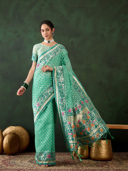 Suha - Womens Ethnic Sea Green Saree with Unstitched Blouse