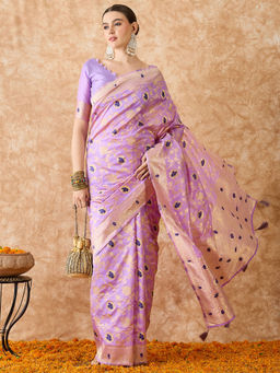 Suha - Womens Ethnic Lavender Saree with Unstitched Blouse