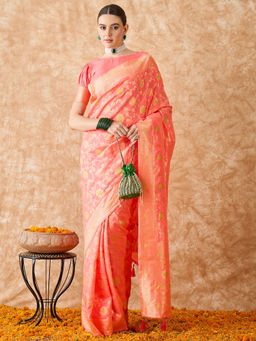 Suha - Womens Ethnic Orange Saree with Unstitched Blouse