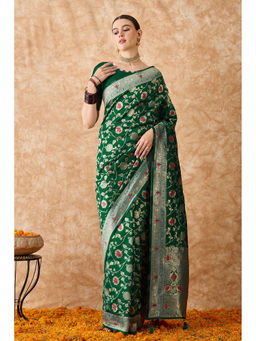 Suha - Womens Ethnic Green Saree with Unstitched Blouse