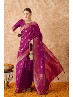 Suha - Womens Ethnic Magenta Saree with Unstitched Blouse