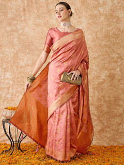 Suha - Womens Ethnic Peach Saree with Unstitched Blouse