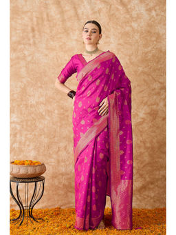 Suha - Womens Ethnic Pink Saree with Unstitched Blouse