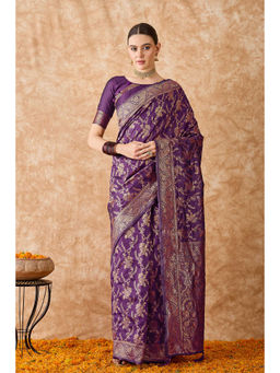 Suha - Womens Ethnic Purple Saree with Unstitched Blouse