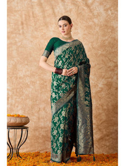 Suha - Womens Ethnic Green Saree with Unstitched Blouse