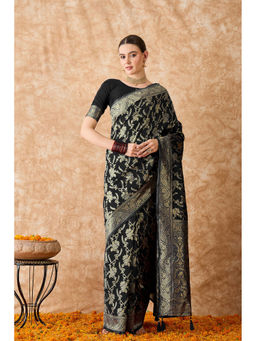 Suha - Womens Ethnic Black Saree with Unstitched Blouse