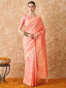 Suha - Womens Ethnic Peach Saree with Unstitched Blouse