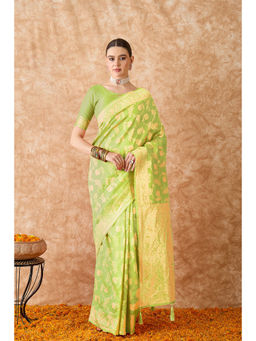 Suha - Womens Ethnic Pista Green Saree with Unstitched Blouse