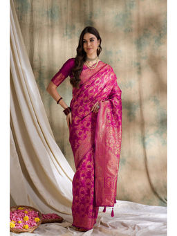 Suha - Womens Ethnic Pink Saree with Unstitched Blouse