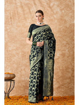 Suha - Womens Ethnic Black Saree with Unstitched Blouse