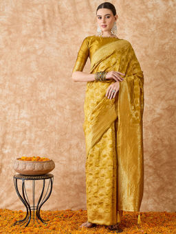 Suha - Womens Ethnic Mustard Saree with Unstitched Blouse