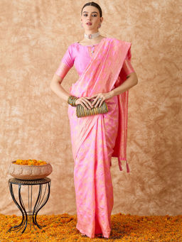 Suha - Womens Ethnic Pink Saree with Unstitched Blouse