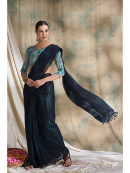 Suha - Womens Ethnic Navy Blue Saree with Unstitched Blouse