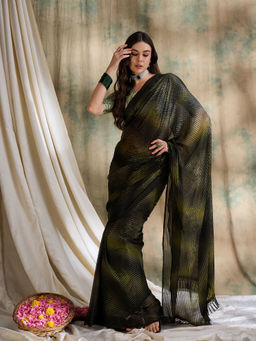 Suha - Womens Ethnic Olive Saree with Unstitched Blouse