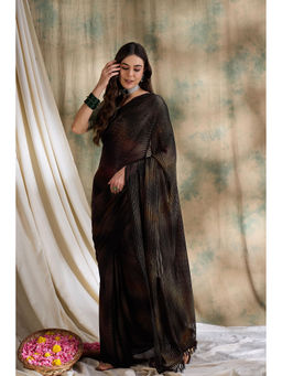 Suha - Womens Ethnic Coffee Brown Saree with Unstitched Blouse
