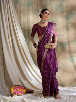 Suha - Womens Ethnic Purple Saree with Unstitched Blouse