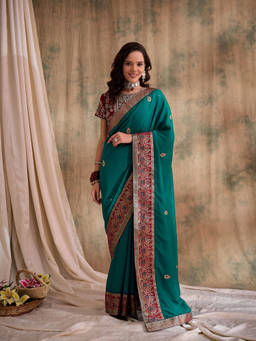 Suha - Womens Ethnic Green Saree with Unstitched Blouse