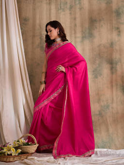 Suha - Womens Ethnic Red Saree with Unstitched Blouse
