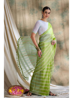 Suha - Womens Ethnic Pista Green Saree with Unstitched Blouse