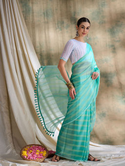 Suha - Womens Ethnic Sea Green Saree with Unstitched Blouse