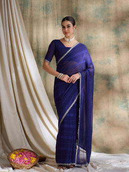Suha - Womens Ethnic Blue Saree with Unstitched Blouse