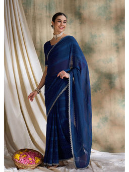 Suha - Womens Ethnic Teal Saree with Unstitched Blouse