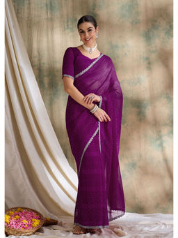 Suha - Womens Ethnic Purple Saree with Unstitched Blouse