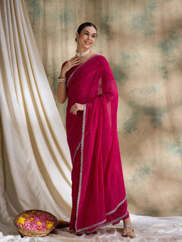 Suha - Womens Ethnic Pink Saree with Unstitched Blouse