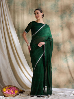 Suha - Womens Ethnic Green Saree with Unstitched Blouse