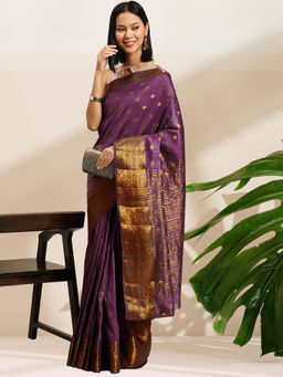 Chhabra 555 - Purple Zari Woven Mysore Silk Saree with Unstitched Blouse