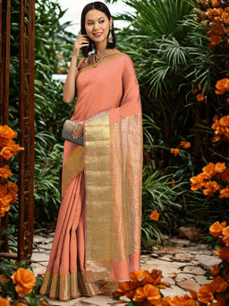 Chhabra 555 - Peach Zari Woven Silk Banarasi Saree with Unstitched Blouse