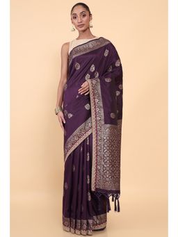 Soch - Women Purple Silk Woven Saree with Unstitched Blouse