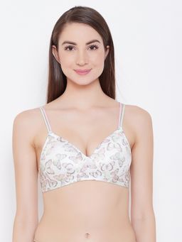 Clovia - Padded Non-wired Full Cup Butterfly Print T-shirt Bra In White