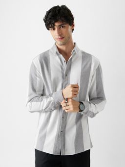 The Souled Store - Original Stripes- White and Grey Men Knit Shirt