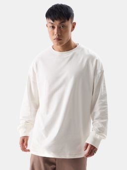 The Souled Store - Original Solids- White Men Oversized Full Sleeve T-Shirt
