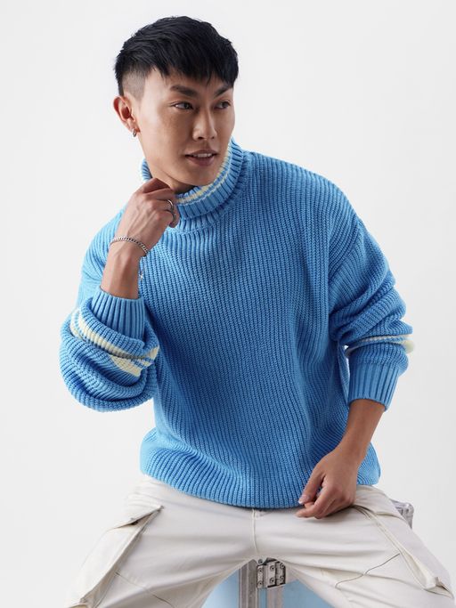 The Souled Store Original Solids- Powder Blue Men Pullover