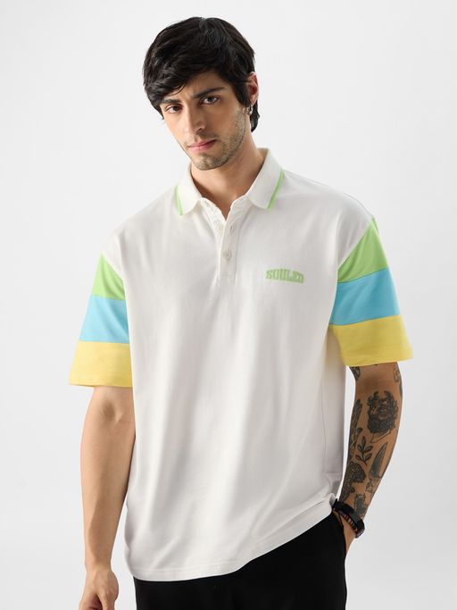The Souled Store Original White Block Men Oversized Polo T-Shirt