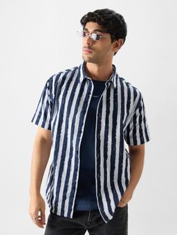 The Souled Store - Original Stripes- Midnight Blue Men Printed Shirt