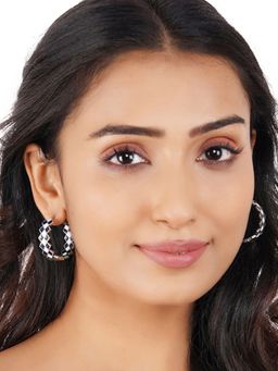 Voylla - Fashion Trendy Hoops Zigzag Designed Silver Plated Blue & White Brass Earrings