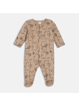 MINI KLUB - Baby Boys Round Neck Long Sleeve Knit Sleep Suit Taupe