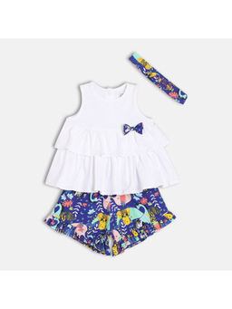 MINI KLUB - Baby Girls Sleeveless Knit Top Shorts & Hairband Multi-Color (Set of 3)
