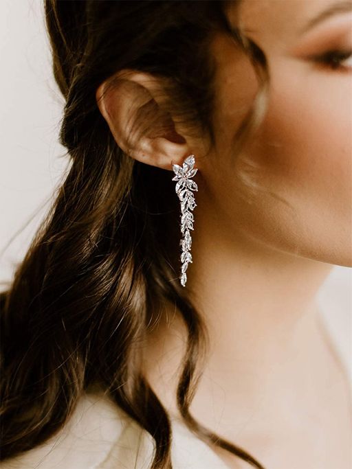 Yellow Chimes Silver-Toned and White Leaf Shaped Drop Earrings