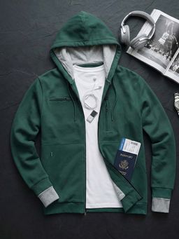 Bewakoof - Men Green Reversible Zipper Airport Hoodie