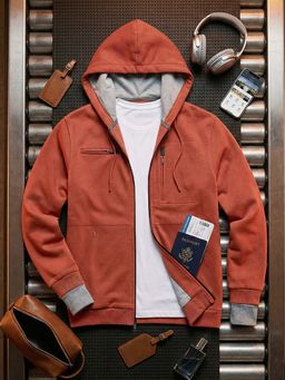 Bewakoof - Men Burnt Brick Brown Reversible Zipper Airport Hoodies