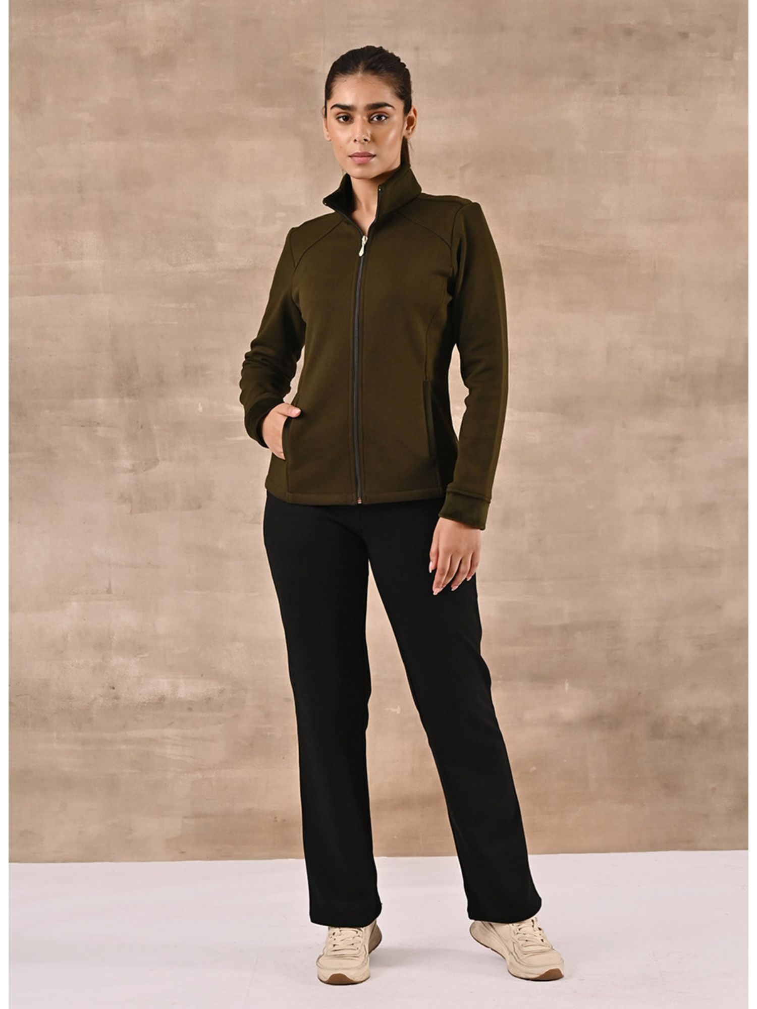Buy Lakshita Olive Zip-front High-neck Regular Jacket With Pockets