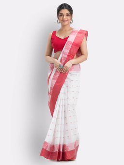 Angoshobha - Womens Tant White Cotton Saree without Blouse