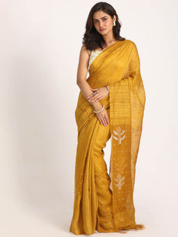 Angoshobha - Metallic Gold Matka Silk Handloom Sequin Chumki Jamdani Saree with Unstitched Blouse